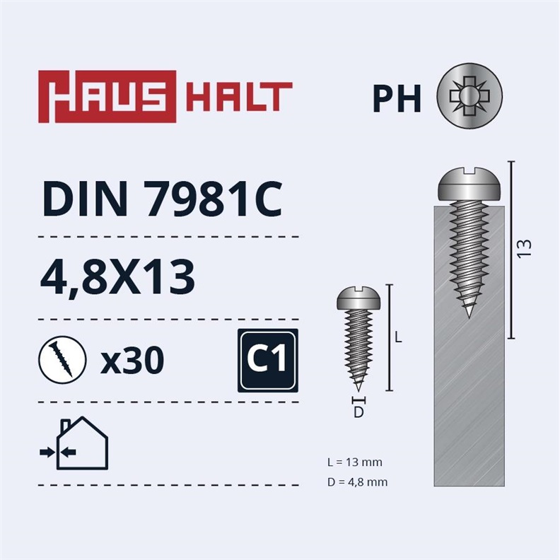 SELF SCREWS 4.8X13 DIN7981C ZN 30PCS