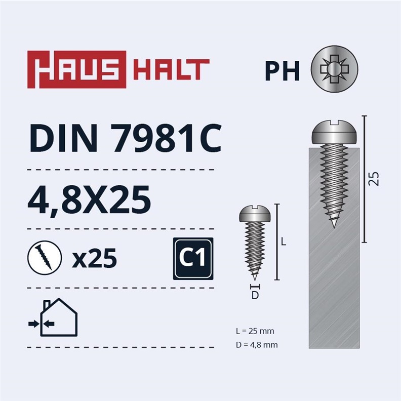 SELF SCREWS 4.8X25 DIN7981C ZN 25PCS