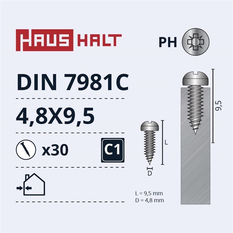 SELF SCREWS 4.8X9.5 DIN7981C ZN 30PCS