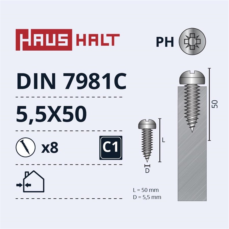 SELF SCREWS 5.5X50 DIN7981C ZN 8PCS