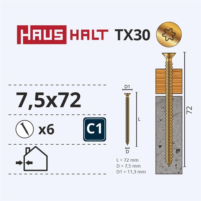 WINDOWS FRAME SCREW 7.5X72 6PCS