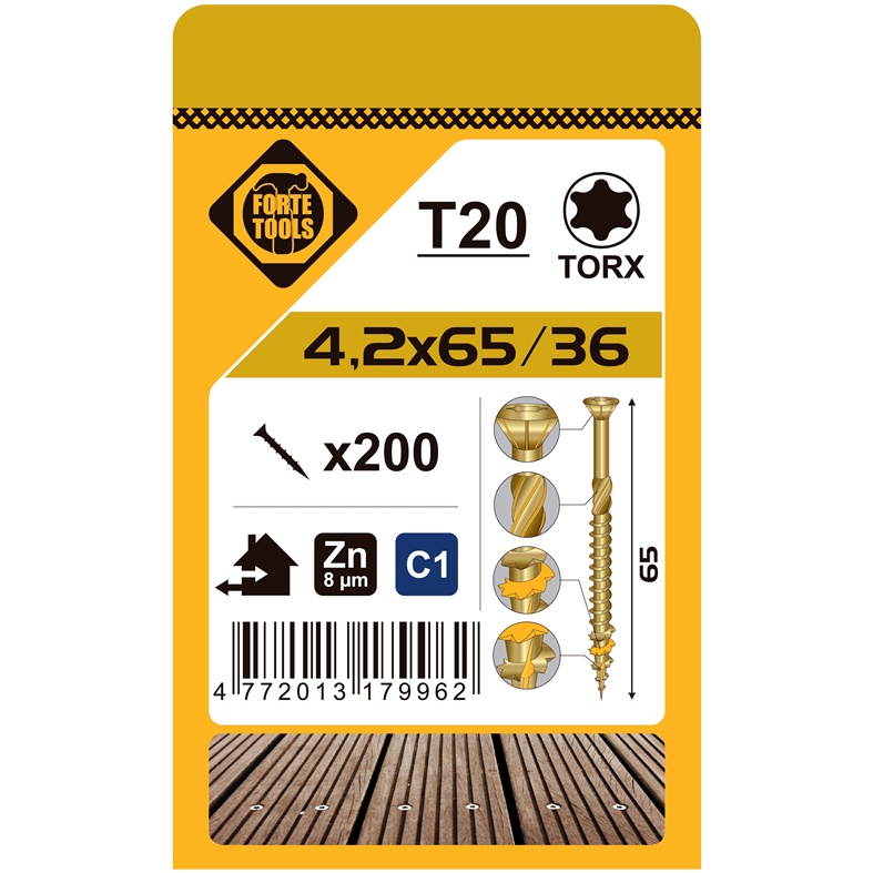 TERRACE SCREW T20 4.2X65 YELL ZN (200)