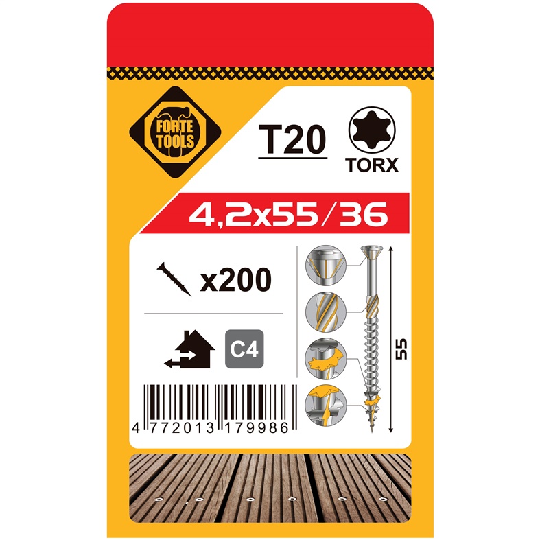 TERASES SKRŪVES T20 4.2X55 A2 (200)