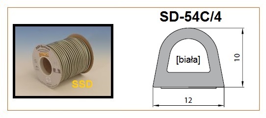 Blīvgumija dubultā D profils 10x12mm balts (2x25m) m